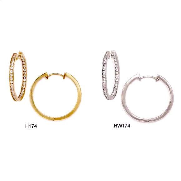 14k Solid Gold White/Yellow CZ Hoop Earrings